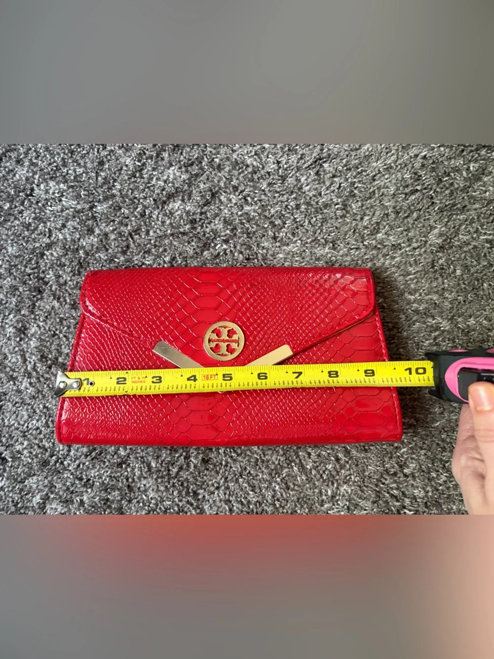 Tory Burch Red Embossed Wallet Clutch  with Gold Logo Accent